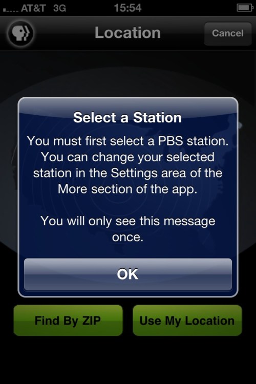 PBS iPhone application - enter a station.