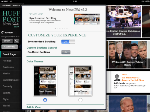 Huffington Post iPad app synchronized scrolling turned on.