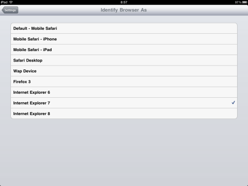 Internet Explorer 7 selected.