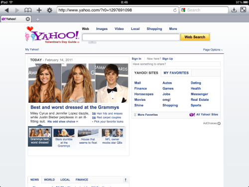 Atomic Web browser viewing the same page in "IE" mode. Note layout difference.