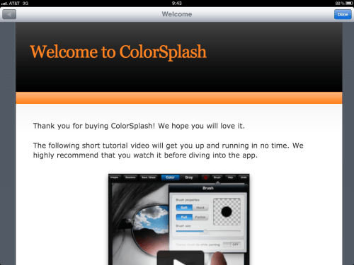 ColorSplash welcome screen.