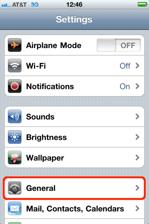 iPhone Settings, select General menu.