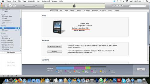 iTunes with iPad selected, Summary tab.
