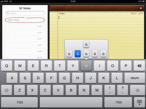 An iPad alternate key menu.