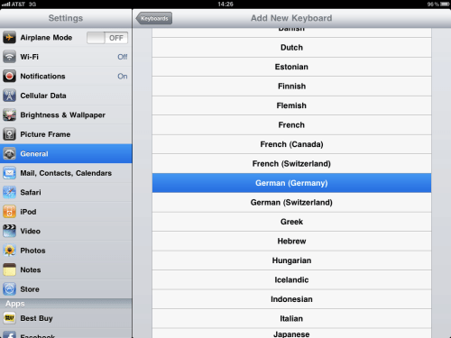 German keyboard layout selected.