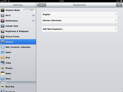 German now appears in keyboard list.