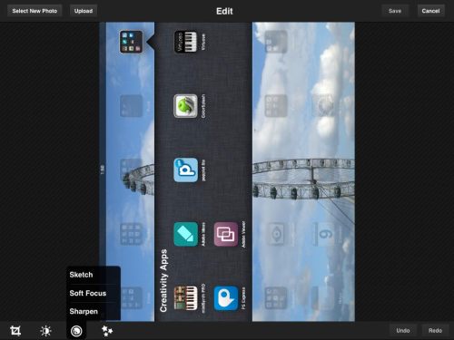 Sketch, Soft Focus and Sharpen editing options.