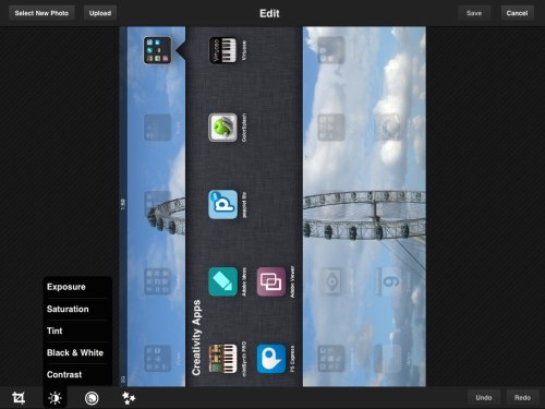 Colour and tinting menu options.
