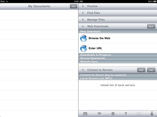 Open GoodReader, Select Connect to Servers.
