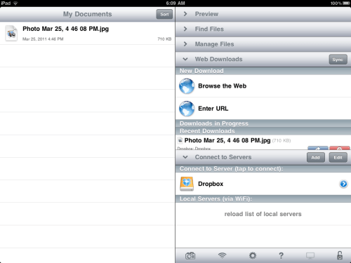 Photo listed in My Documents. Tap file to view.