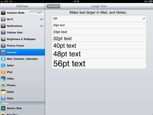 Default is Off, select a larger Font Size to change.