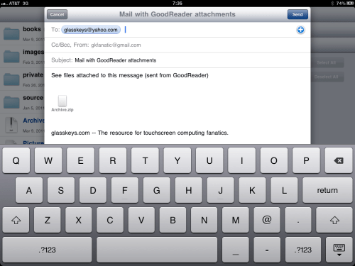Composing email in GoodReader.