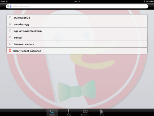Search screen with examples.