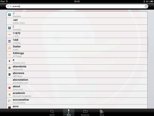 Bang search of Slashdot with 'Android' as term.