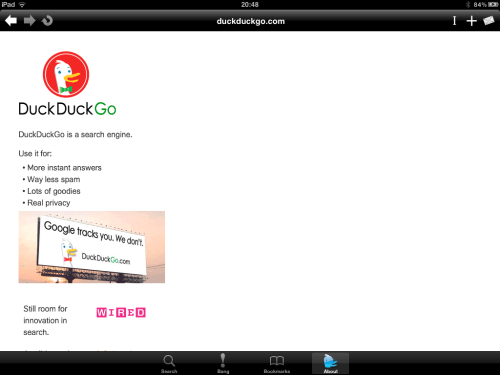 DuckDuckGo about page.
