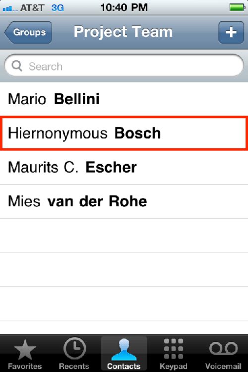 Selecting a contact in new group.