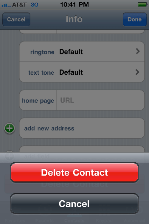 Deleting a contact.