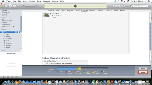 Select iPhone, Movies tab, and tick video.