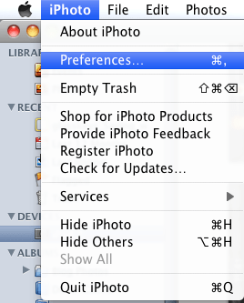 Select Preferences under the iPhoto menu.