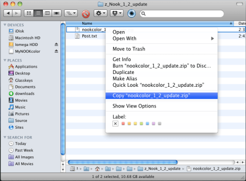 After download of update, select copy.