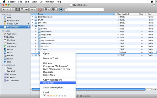 Paste image to the Nook Color.