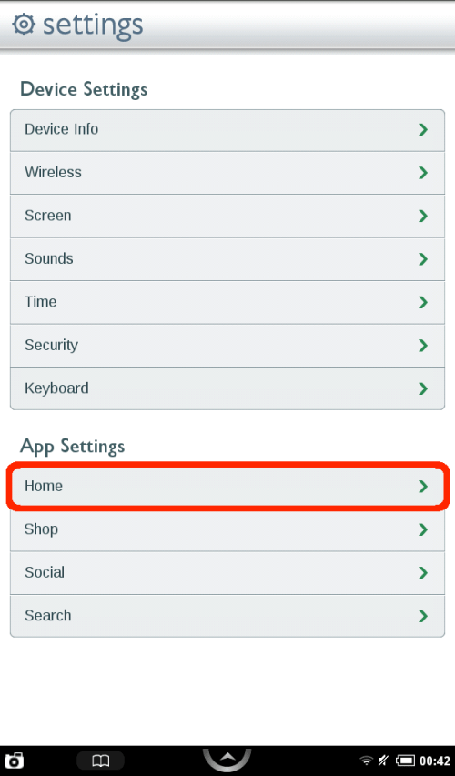 Tap Home button in App Settings.