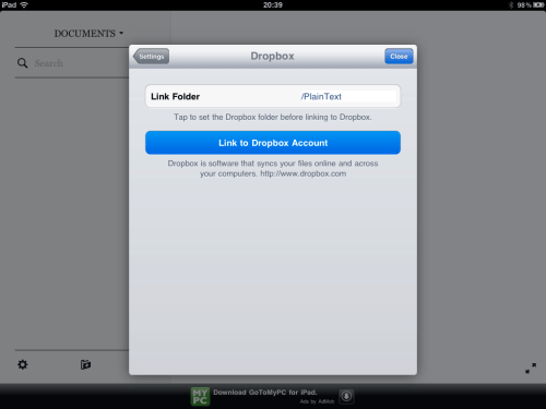 Link to DropBox account.