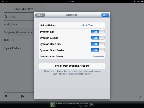 Synchronisation settings.