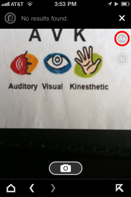 Tap the "Aa" button to use Text Recognition.
