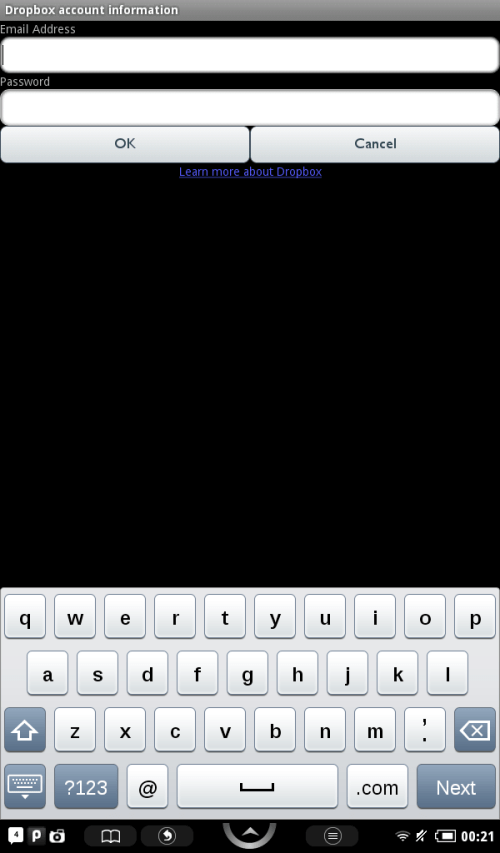 Dropbox account information screen.