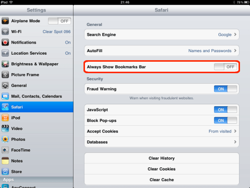 Select Safari settings category.