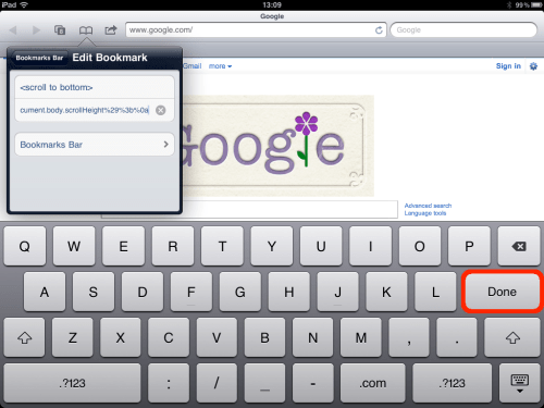 Tap Done after pasting JS.