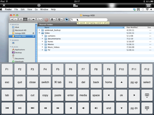 On screen editing keys.