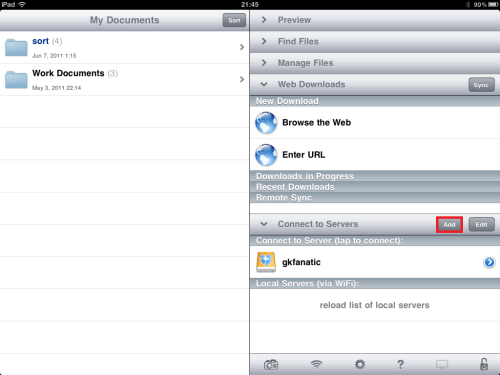 Tap the Add button in Connect to Servers section.