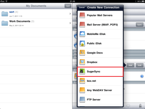 Tap SugarSync in the list.