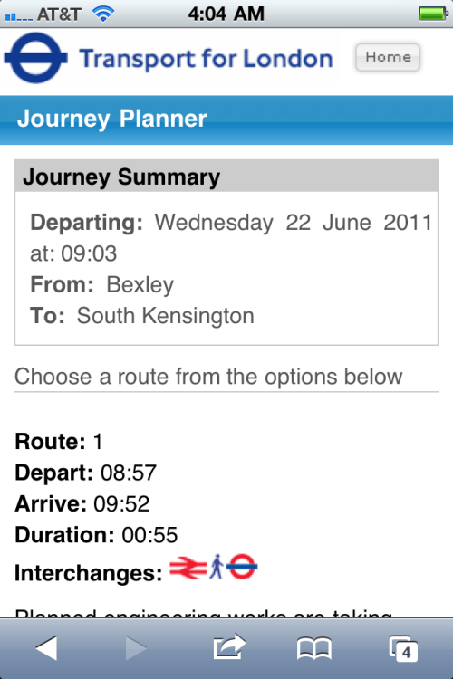 Transport for London - Journey Planner web app.