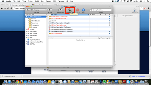 Xcode opens, click Build and Run button.