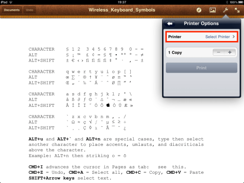 A printer needs selected.