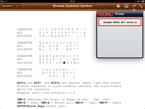 Select printer and return to Printer Options.