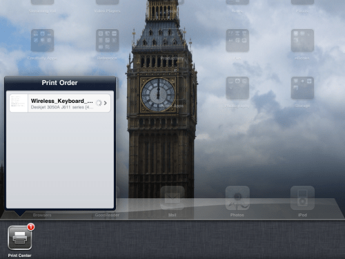Double-click the Home button to use the Print Center app.
