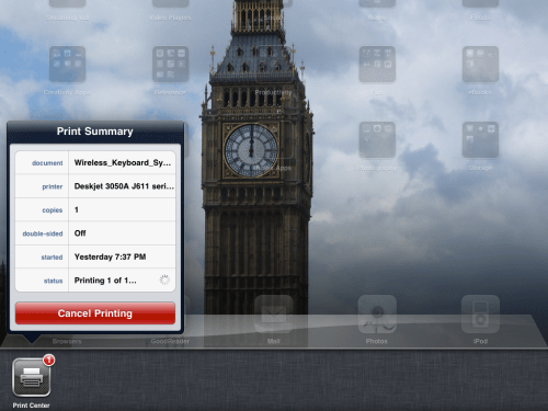 Document printing can be cancelled.