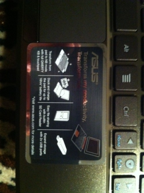 Sticker on keyboard.