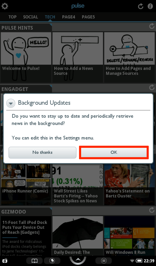 Tap OK for background updates.