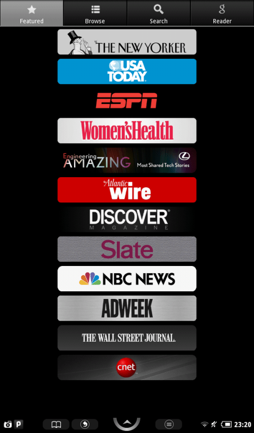 Featured news sources.