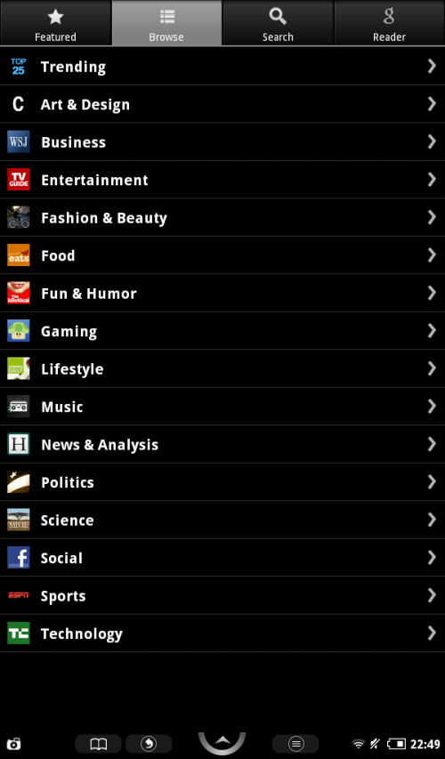 Browse news categories to find a news provider.
