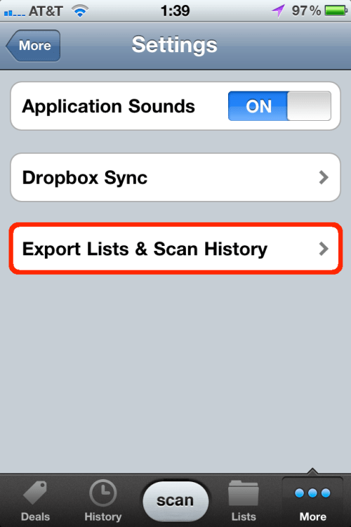 Export item lists and scan history.