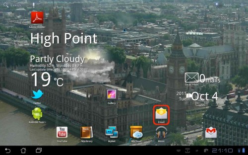 Email application on the Home screen.