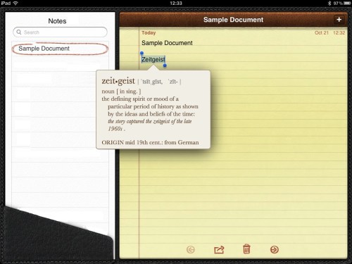 iPad Notes - word definition.