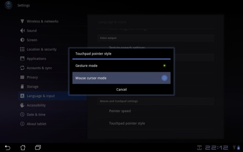 Tap Mouse cursor mode.