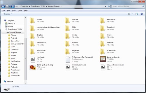 Windows Explorer view of tablet folders.